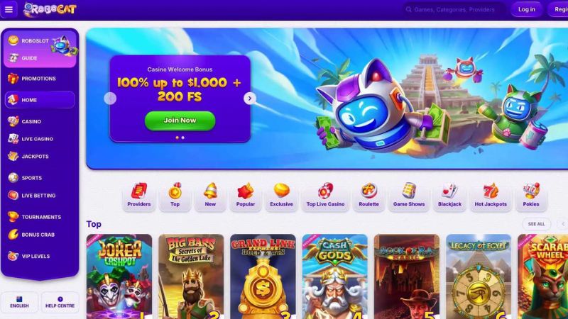Robocat Casino lobby and welcome offer for NZ players